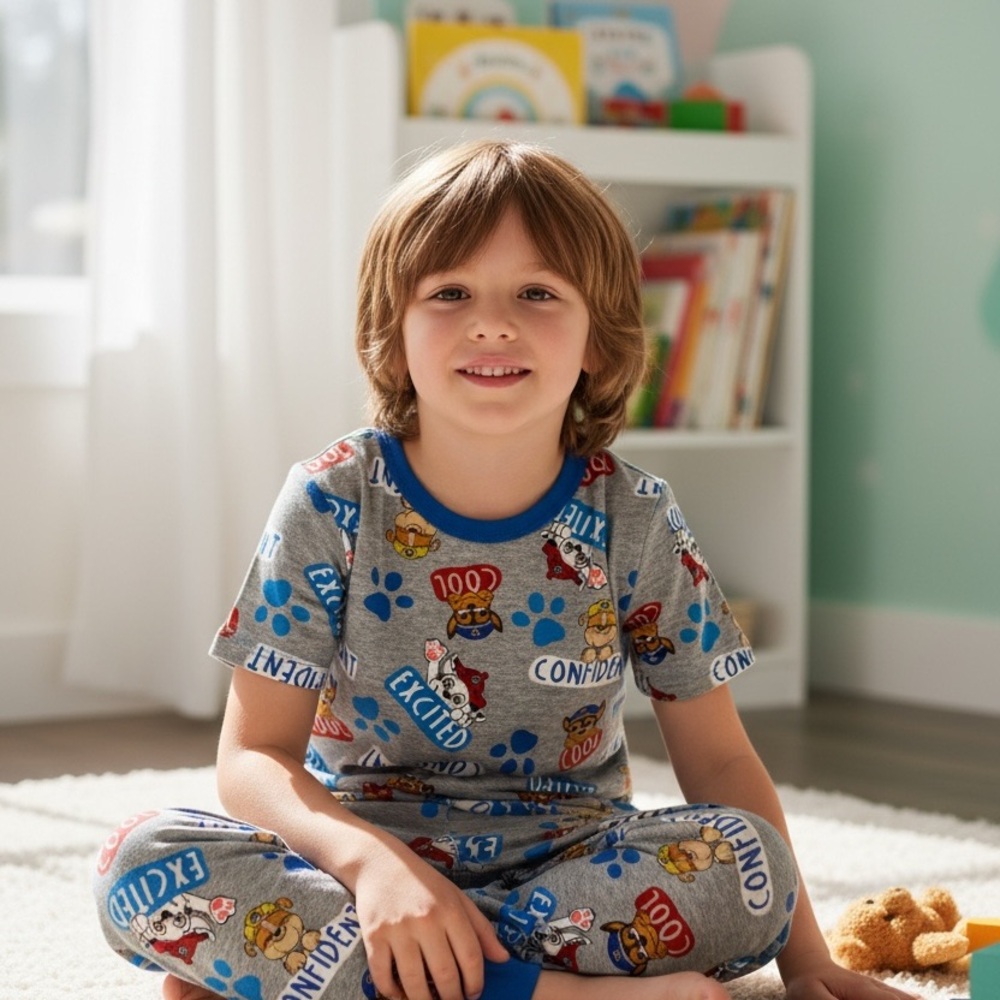Kids Grey Paw Patrol Pajama Set - Blue Trim Excited Confident size 6